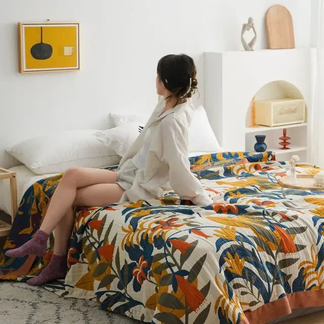 Cotton Gauze Flower Throw