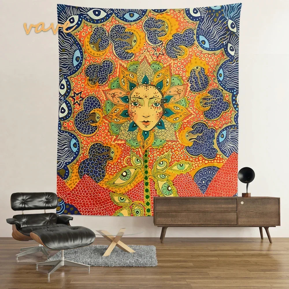 Decobites Moon Garden Psychedelic Flower Tapestry - Bedroom Background Hanging Cloth