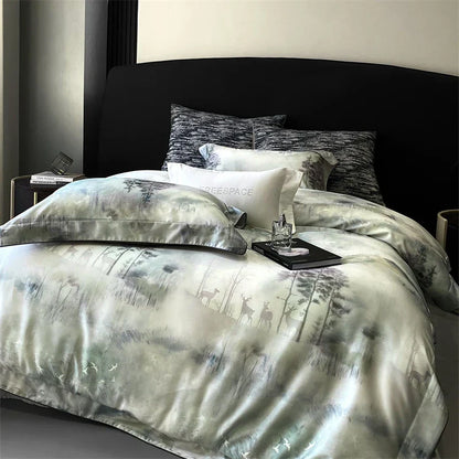 Decobites Lyocell Cotton Digital Print Bedding Set with Duvet Cover, Sheet, and Pillowcase