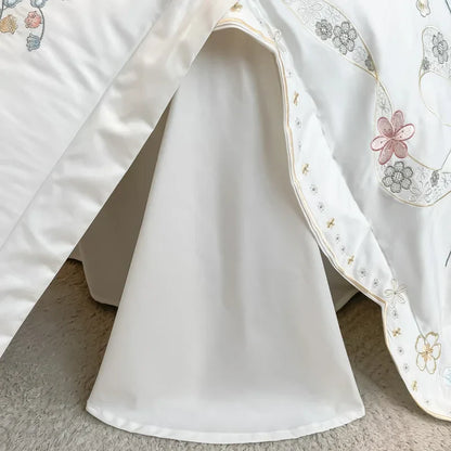 DecorBites™ Chic Flowers Embroidery Princess Bedding Set - 100% Egyptian Cotton - Duvet Cover, Sheet, Pillowcases