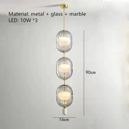 DecorBites™ Clear Gray Amber Glass Pendant Light with Marble Gold Metal Finish