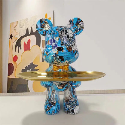 DecorBites™ Graffiti Bear Figurine: Modern Table Decor & Key Storage Sculpture