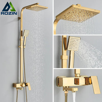 DecorBites™ Golden Shower Faucet Set with 8" Rainfall Shower, Wall Mounted Hand Shower