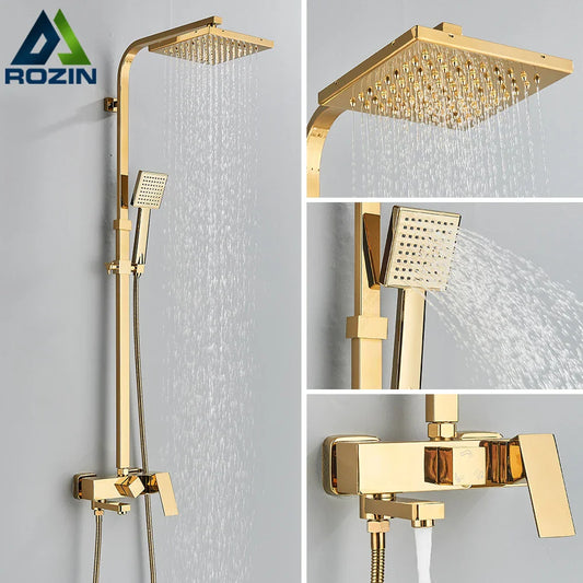 DecorBites™ Golden Shower Faucet Set with 8" Rainfall Shower, Wall Mounted Hand Shower