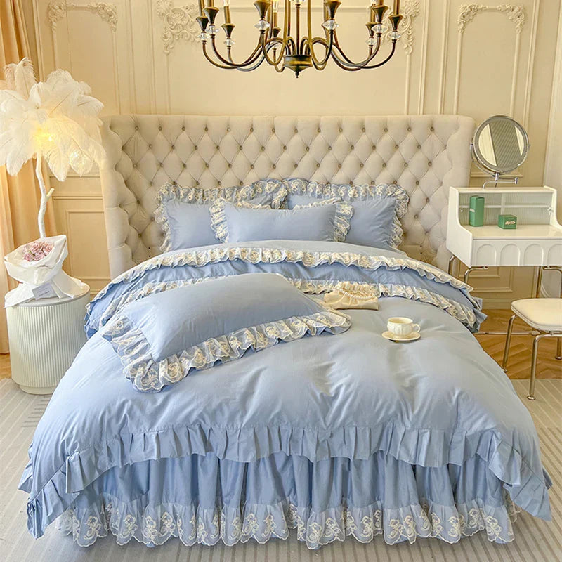 Pink Lace Bedding Set 400TC Fabric 2X2.2m