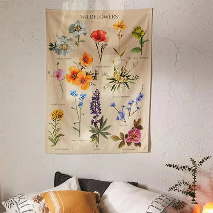 Decobites Wildflower Tapestry Wall Hanging Flower Reference Chart Hippie Bohemian Tapestries