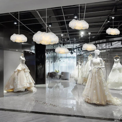 DecorBites™ Cloud Chandelier: Silk Cotton LED Suspension Nursery School Hanging Lamp