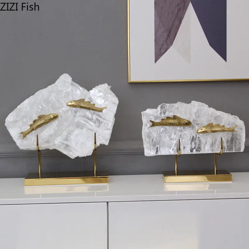 DecorBites™ Golden Fish Crystal Ornament Home Decoration Metal Statue