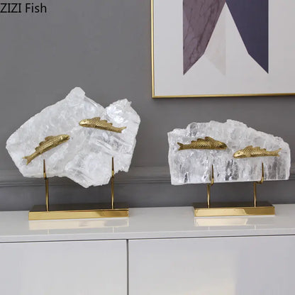 DecorBites™ Golden Fish Crystal Ornament Home Decoration Metal Statue