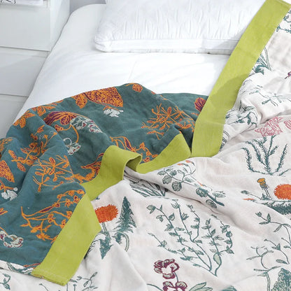 DecorBites™ Japanese Cotton Single Bedspread with Pillow Towel - Floral Birds Design