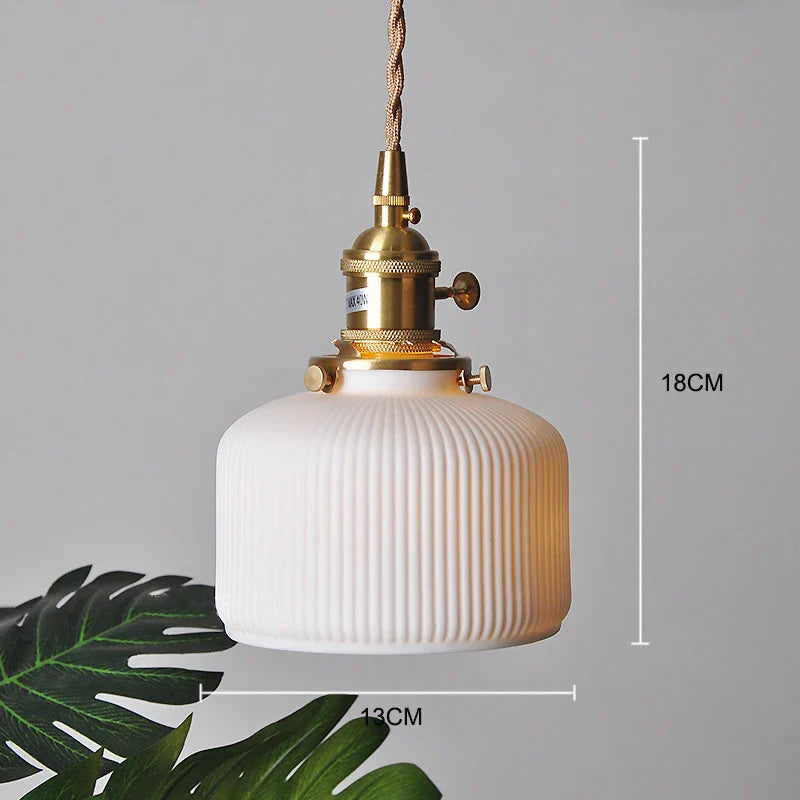 Japanese Ceramic Pendant Light With Polished Copper Finish