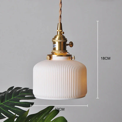 Japanese Ceramic Pendant Light With Polished Copper Finish
