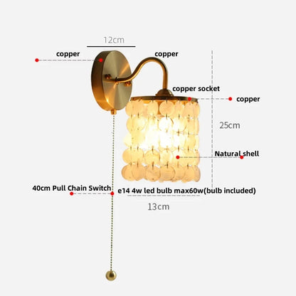 DecorBites™ Crystal LED Wall Sconce Pull Chain Switch Brass Mirror Light