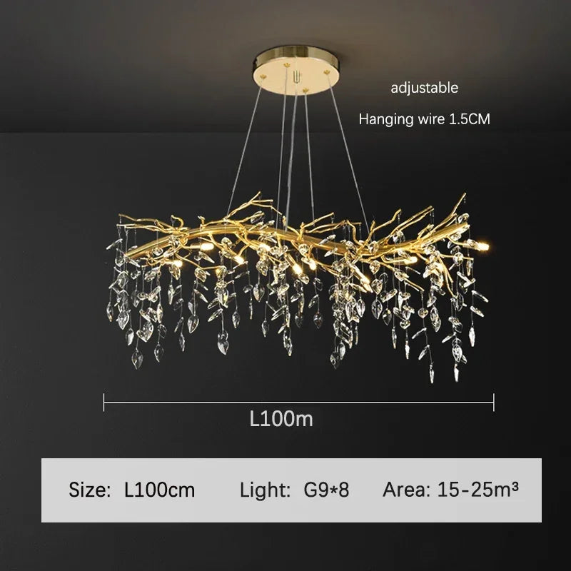 DecorBites™ Golden Branch Ceiling Crystal Chandelier for Bedroom Living Room Lighting
