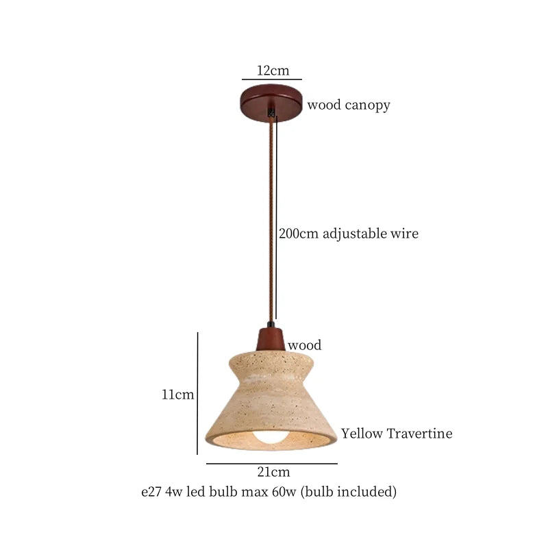 Yellow Travertine Pendant Lamp Polished Copper
