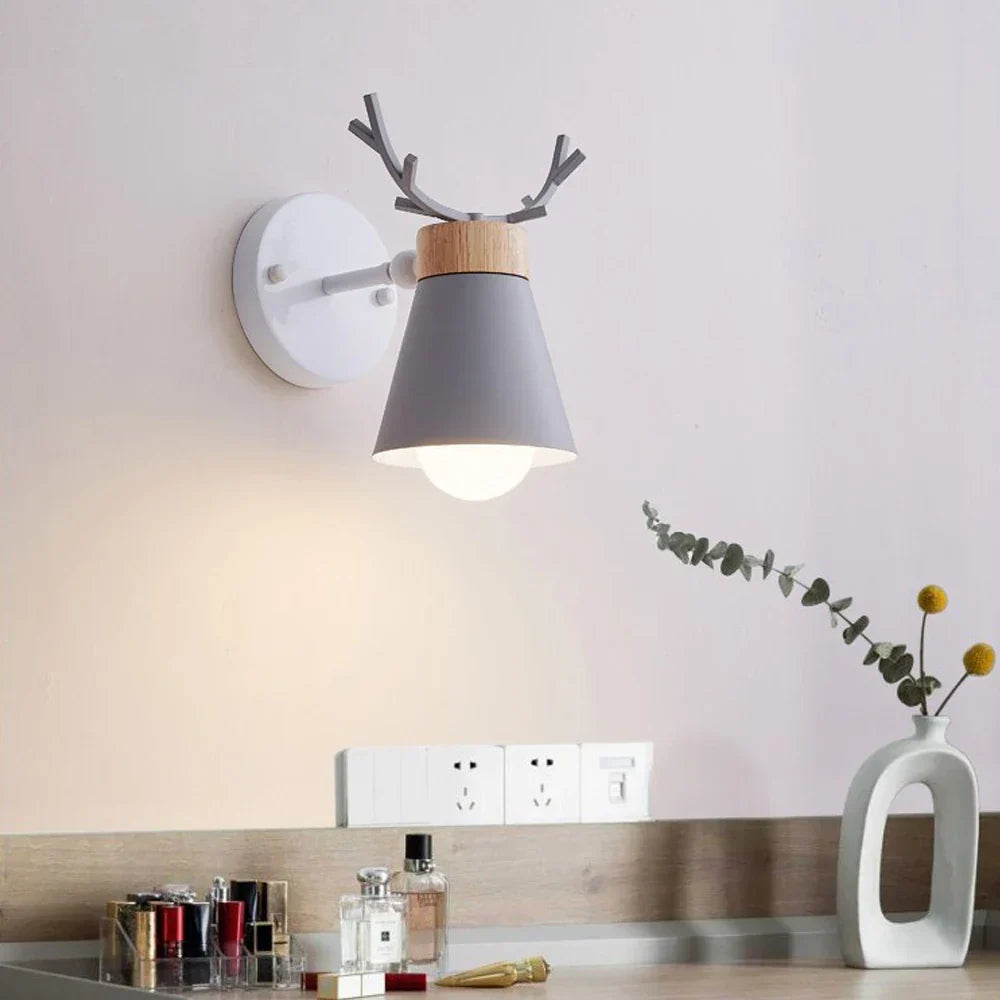 DecorBites™ LED Antlers Wall Lamp Wooden Nordic Vintage Modern Loft Bedroom Lighting E27