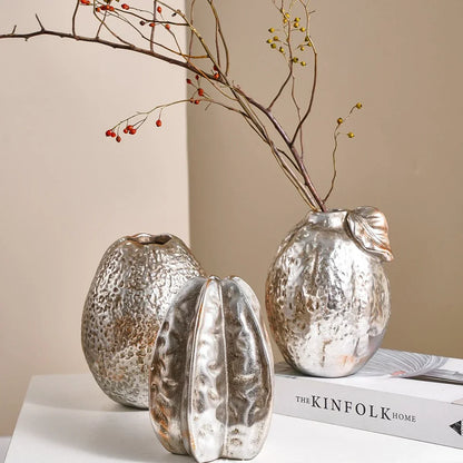 DecorBites™ Golden Star Fruit Vase: Ceramic Lemon Flowerpot & Simulated Fruit Ornaments