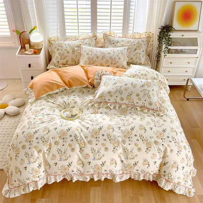 Decobites Princess Ruffles 100% Cotton Quilt Cover Set - Floral Soft Duvet Cover