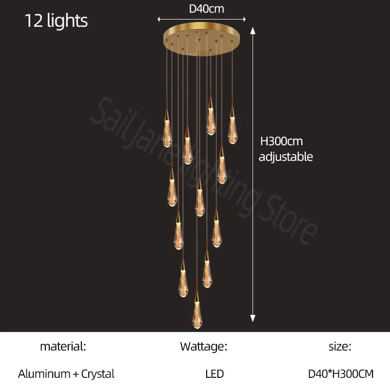 DecorBites™ Gold Crystal Chandelier for Modern Living, Dining & Stair Lighting
