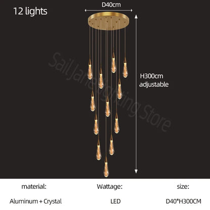 DecorBites™ Gold Crystal Chandelier for Modern Living, Dining & Stair Lighting