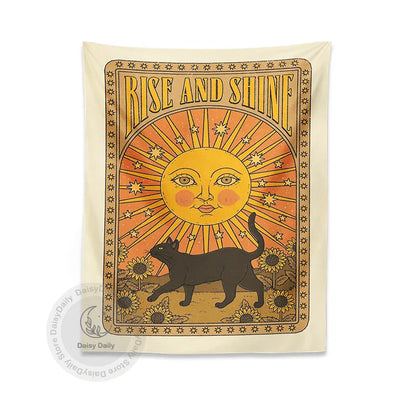 Sun Cat Tarot Tapestry by Decobites: Vintage Boho Wall Art for Witchcraft and Hippie Decor