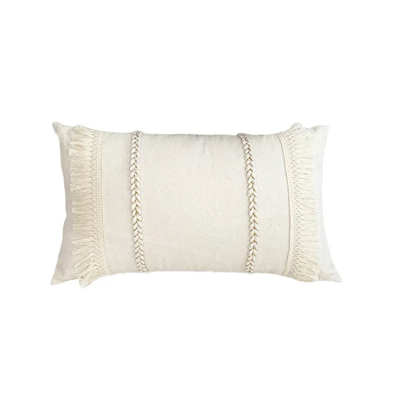 DecorBites™ Boho Linen Cotton Pillow Cover with Tassels - Beige Square/Rectangular 45x45cm/30x50cm