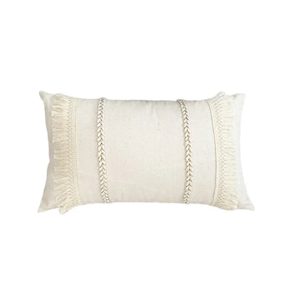 DecorBites™ Boho Linen Cotton Pillow Cover with Tassels - Beige Square/Rectangular 45x45cm/30x50cm