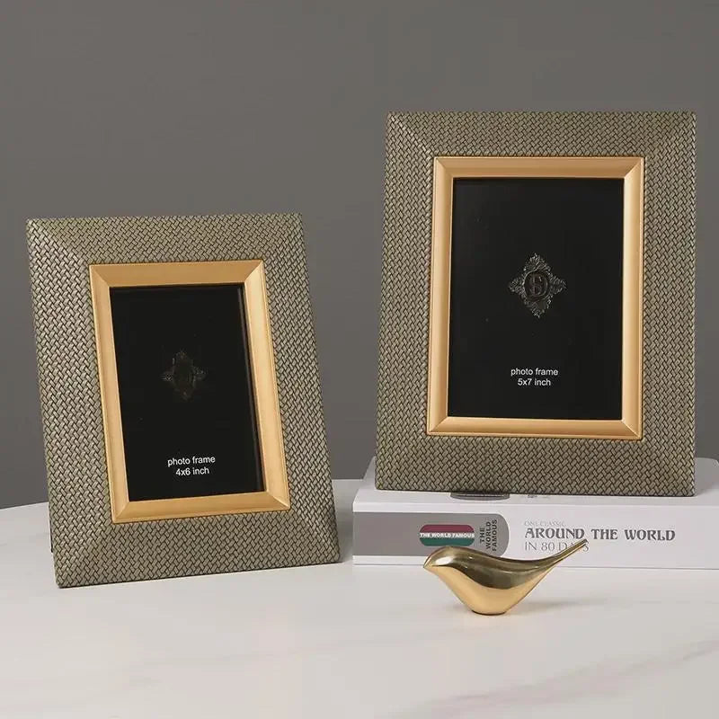 DecorBites™ Leather Metal Picture Frame: Luxury Office Study Bedroom Decor & Gift