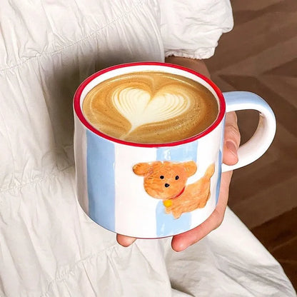 DecorBites™ Kawaii Animal Ceramic Drinkware Set: Coffee Cup, Dessert Plate, Cute Dog Mug