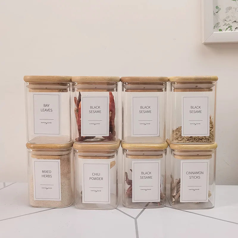 Frasco de vidrio DecorBites™ con tapa de bambú: recipiente para almacenar té, café y más.