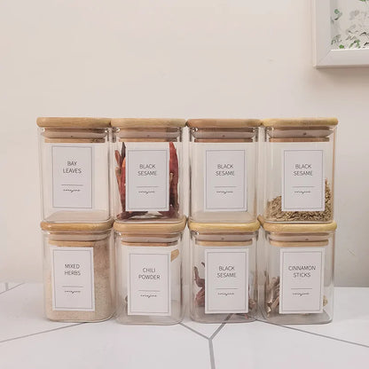 Frasco de vidrio DecorBites™ con tapa de bambú: recipiente para almacenar té, café y más.