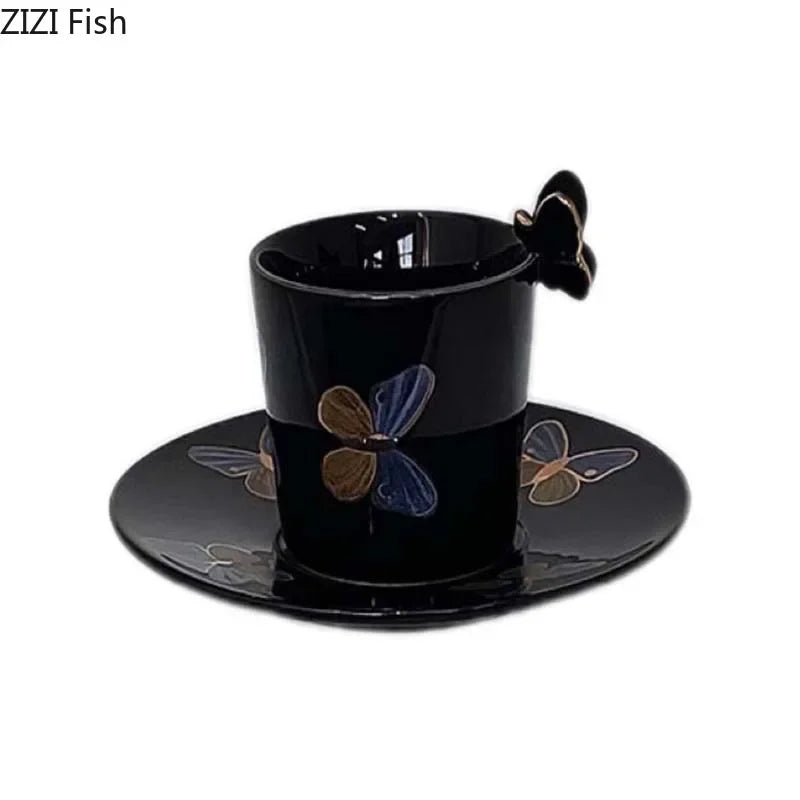 DecorBites™ Butterfly Pattern Ceramic Cup & Saucer Set for Dining Table and Coffee