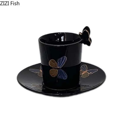 DecorBites™ Butterfly Pattern Ceramic Cup & Saucer Set for Dining Table and Coffee