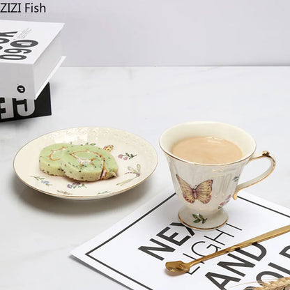 DecorBites™ Butterfly Gold Ceramic Cup & Saucer Set