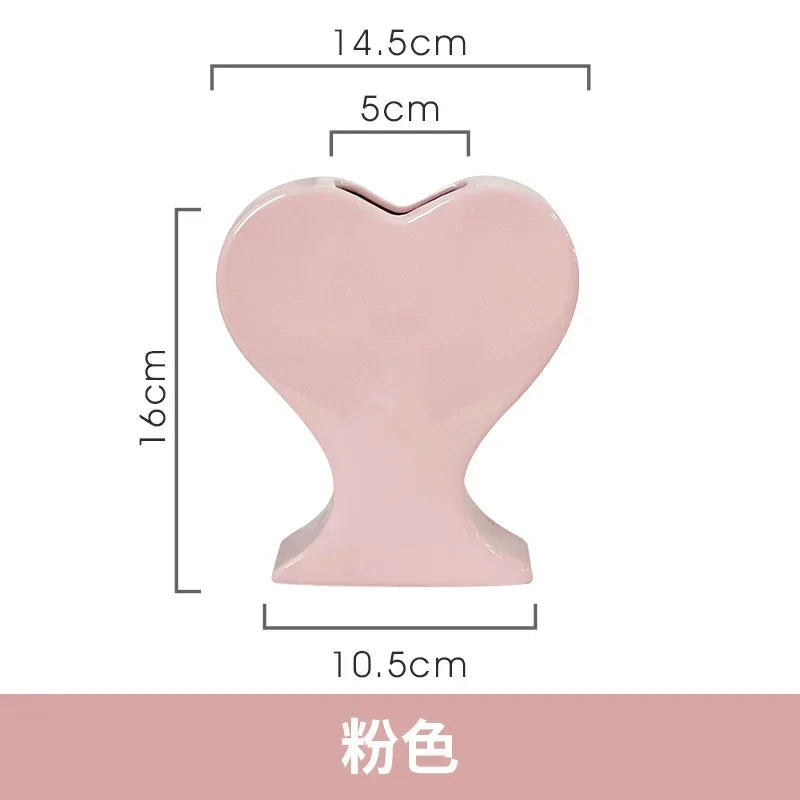 DecorBites™ Heart-shaped Pink Hearts Porcelain Vase - Handicraft Ornament & Home Decor