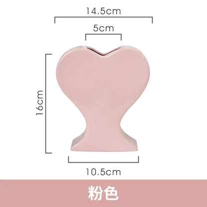 DecorBites™ Heart-shaped Pink Hearts Porcelain Vase - Handicraft Ornament & Home Decor