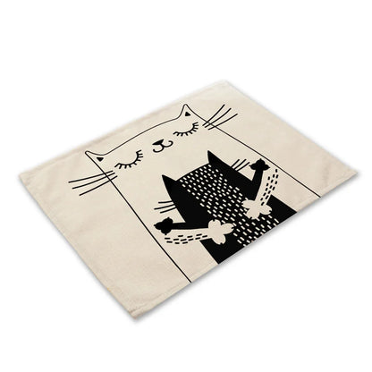 DecorBites™ Black Cat Linen Placemat Set for Dining Table & Kitchen Decor