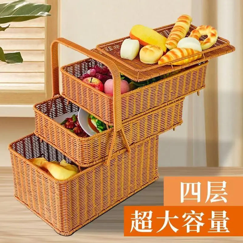 DecorBites™ Handwoven Rattan Picnic Basket with Lid and Rectangular Outdoor Storage