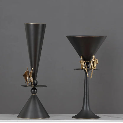 DecorBites™ Bronze Flower Vase: Metal Handicrafts Geometric Art Home Decor Bottle