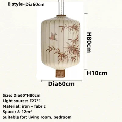 DecorBites™ Bamboo Leaf Pattern Lantern Pendent Lamp - Hand-painted Japanese Style Room Decor