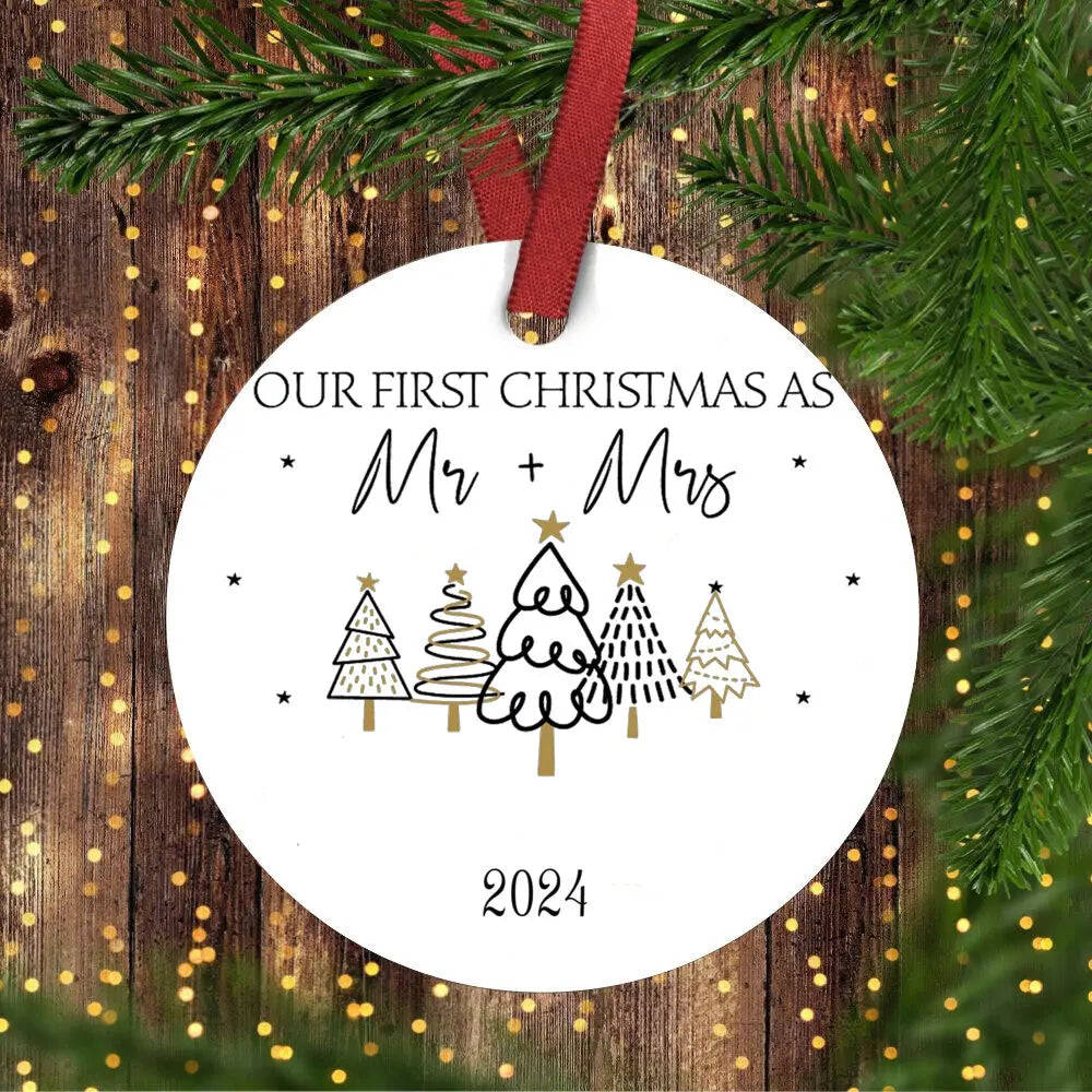 Wedding Gifts for Couple Our First Christmas Married Ornament 2024 First Christmas As Mr and Mrs Married Ornament 2024