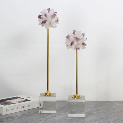 DecorBites™ Crystal Flower Glass Craft Hyalinite Sculpture Metal Decorative Figurine