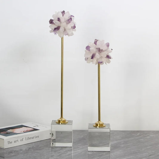 DecorBites™ Crystal Flower Glass Craft Hyalinite Sculpture Metal Decorative Figurine