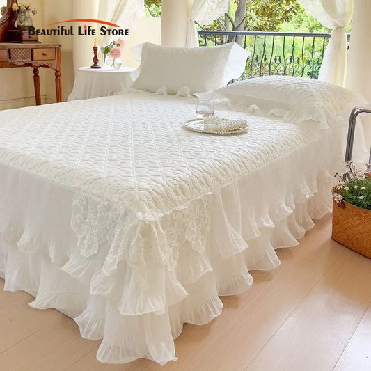 DecorBites™ Lace Ruffles Quilted Cooling Bed Skirt Set