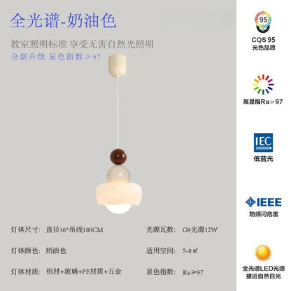 Lámpara colgante DecorBites™ Cream Wind de resina y vidrio: Lámpara LED moderna E27 para dormitorio, bar o habitación infantil.