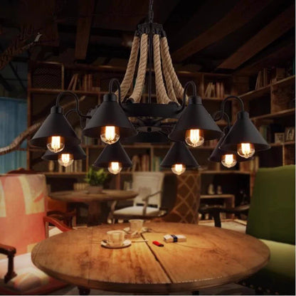 DecorBites™ Industrial Hemp Rope Pendant Light with Iron Lampshade