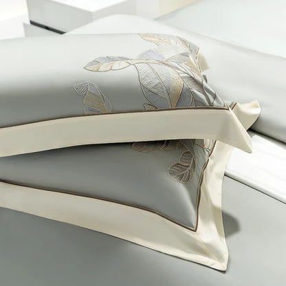 DecorBites™ Eucalyptus Lyocell Soft Silky Cool Bedding Set with Leaves Embroidery