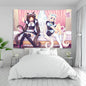 Decobites Nekoparas Wall Tapestry: Kawaii Pink Room Banner for Girls' Dormitory