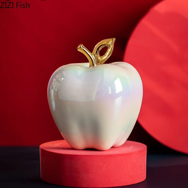DecorBites™ Golden Ceramic Apple Sculpture Desk Decoration Ornaments Crafts Room Decor