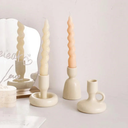 مجموعة حاملات الشموع الخزفية الهندسية من DecorBites™ - زينة منزلية مزخرفة